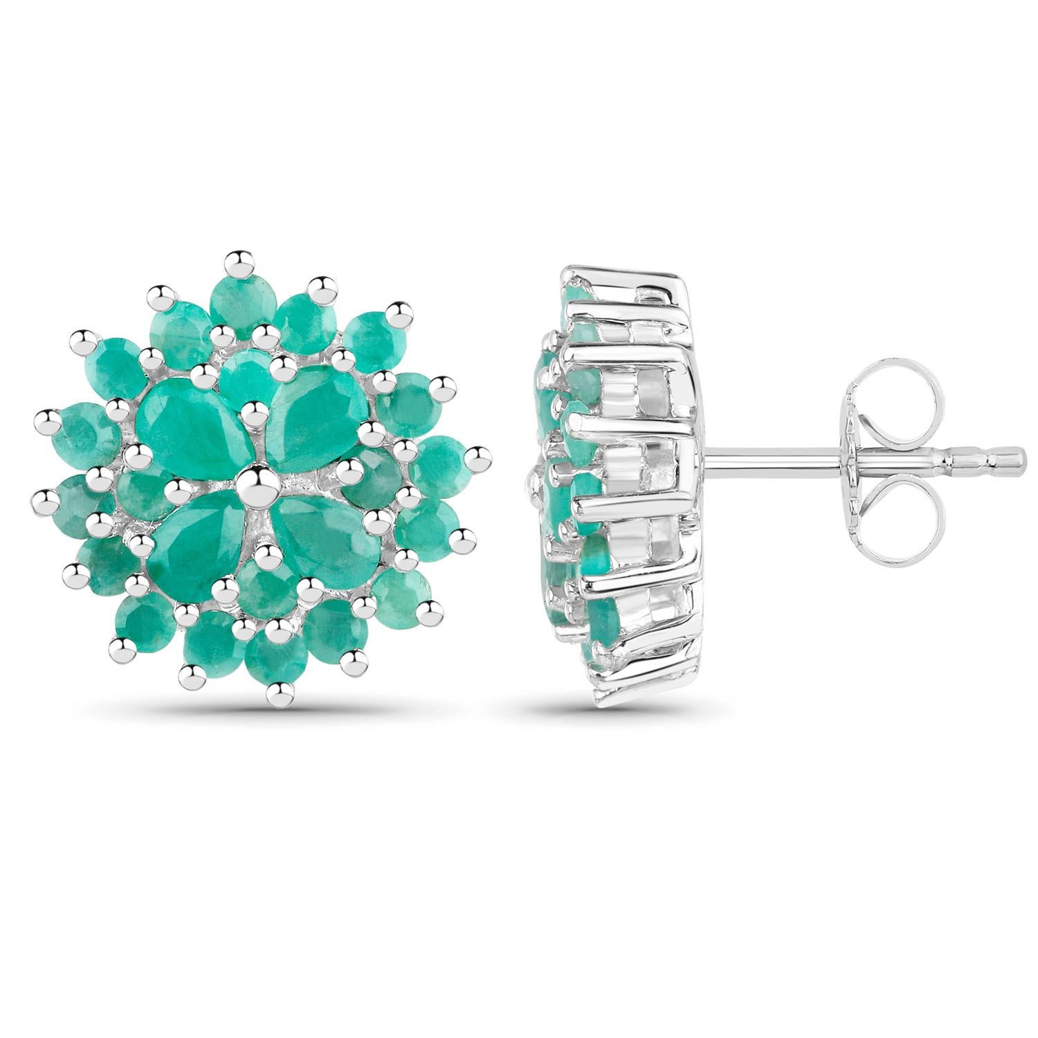 da uomo o donna Orecchini con smeraldo da 2,3 carati in argento sterling in vendita