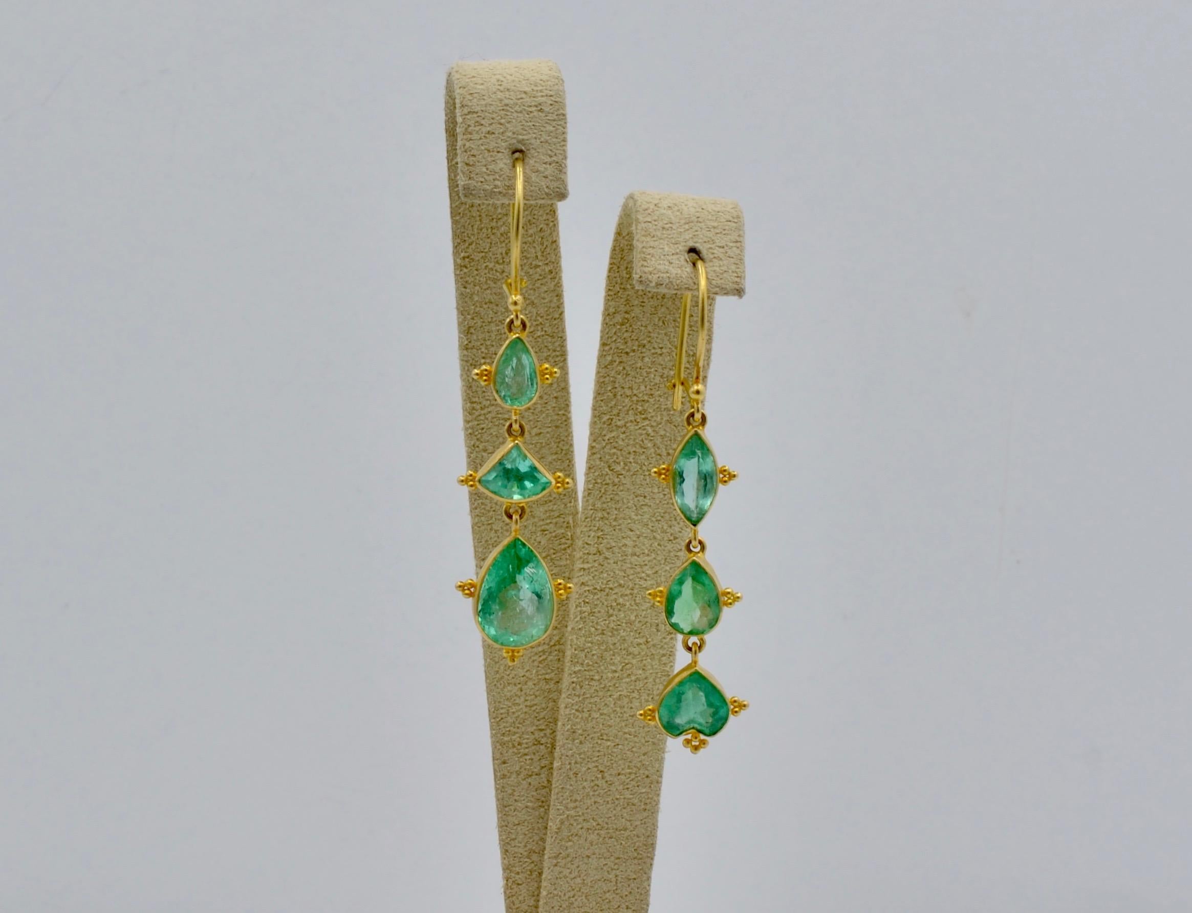 Marquise Cut Emerald Earrings in Marquise and Pear Shapes Set in 18 Karat Yellow Gold