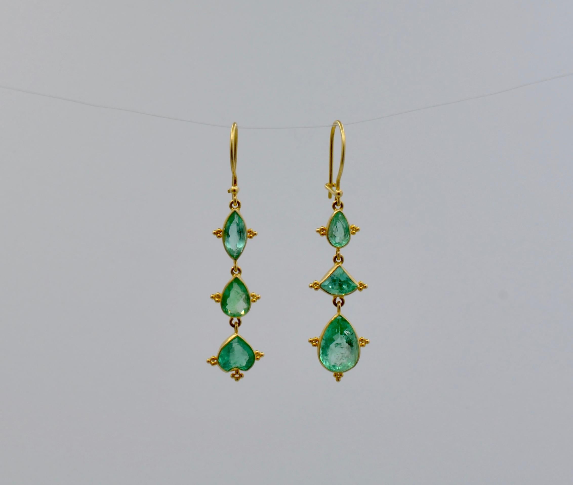 Emerald Earrings in Marquise and Pear Shapes Set in 18 Karat Yellow Gold 1