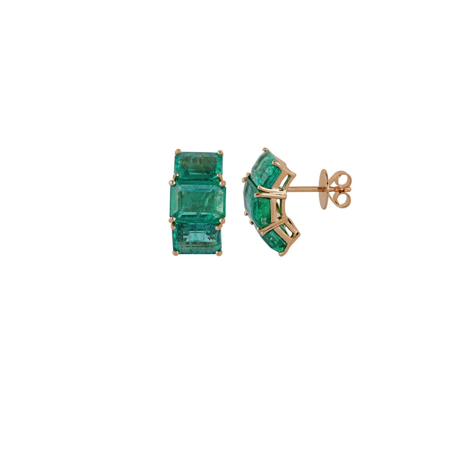 Contemporary Emerald Earrings Studded in 18 Karat Yellow Gold