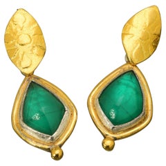 Emerald Earrings with 22 Karat Yellow Gold and Silver