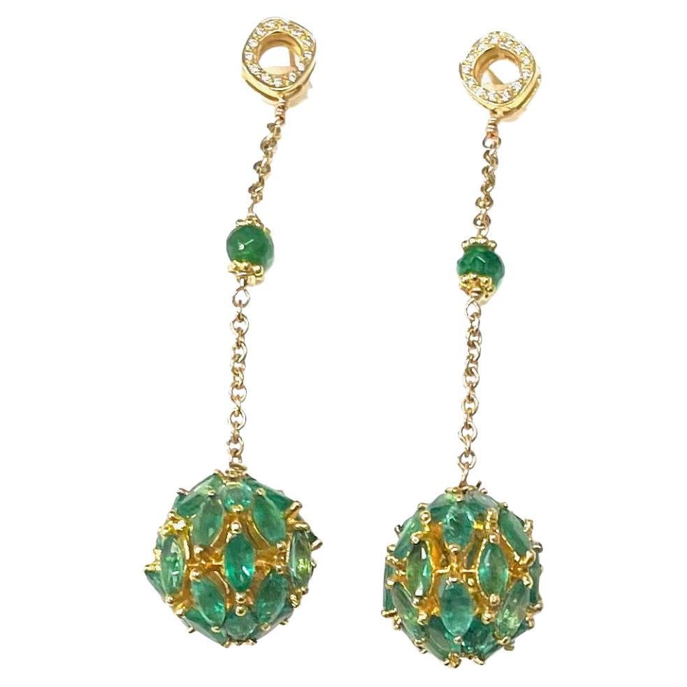 Artisan Emerald Earrings with Paradizia Diamonds For Sale