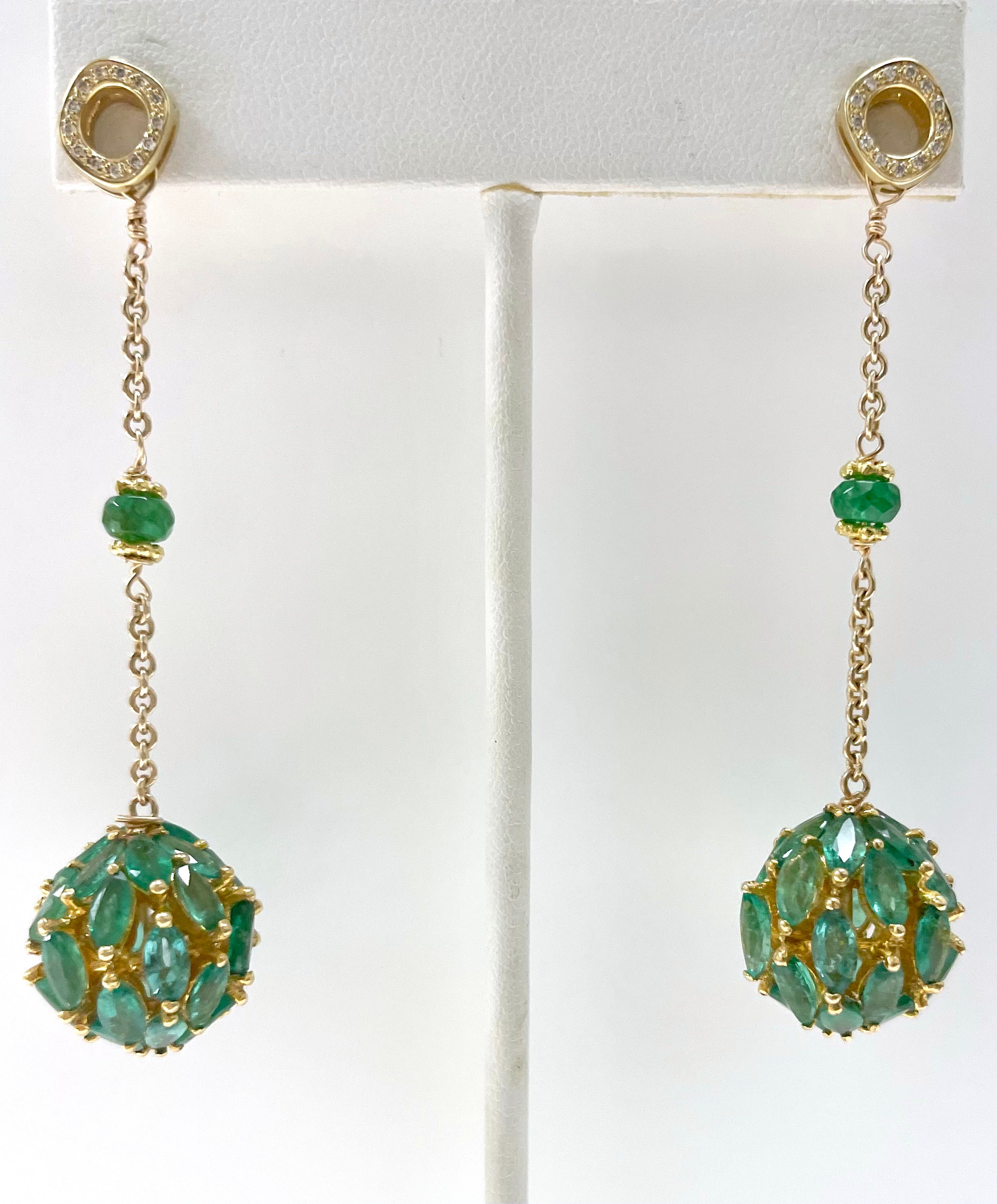 Marquise Cut Emerald Earrings with Paradizia Diamonds For Sale