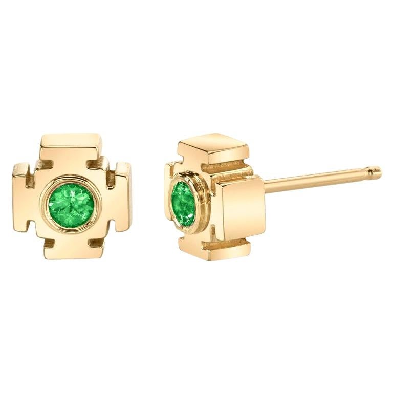 Emerald Earrings with Diamonds For Sale