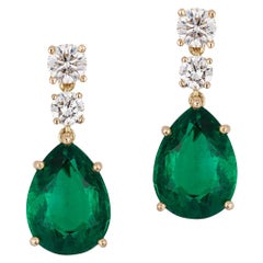 Emerald Earrings Yellow Gold 7.09 Carat GRS Certified Diamond 18 Karat Andreoli