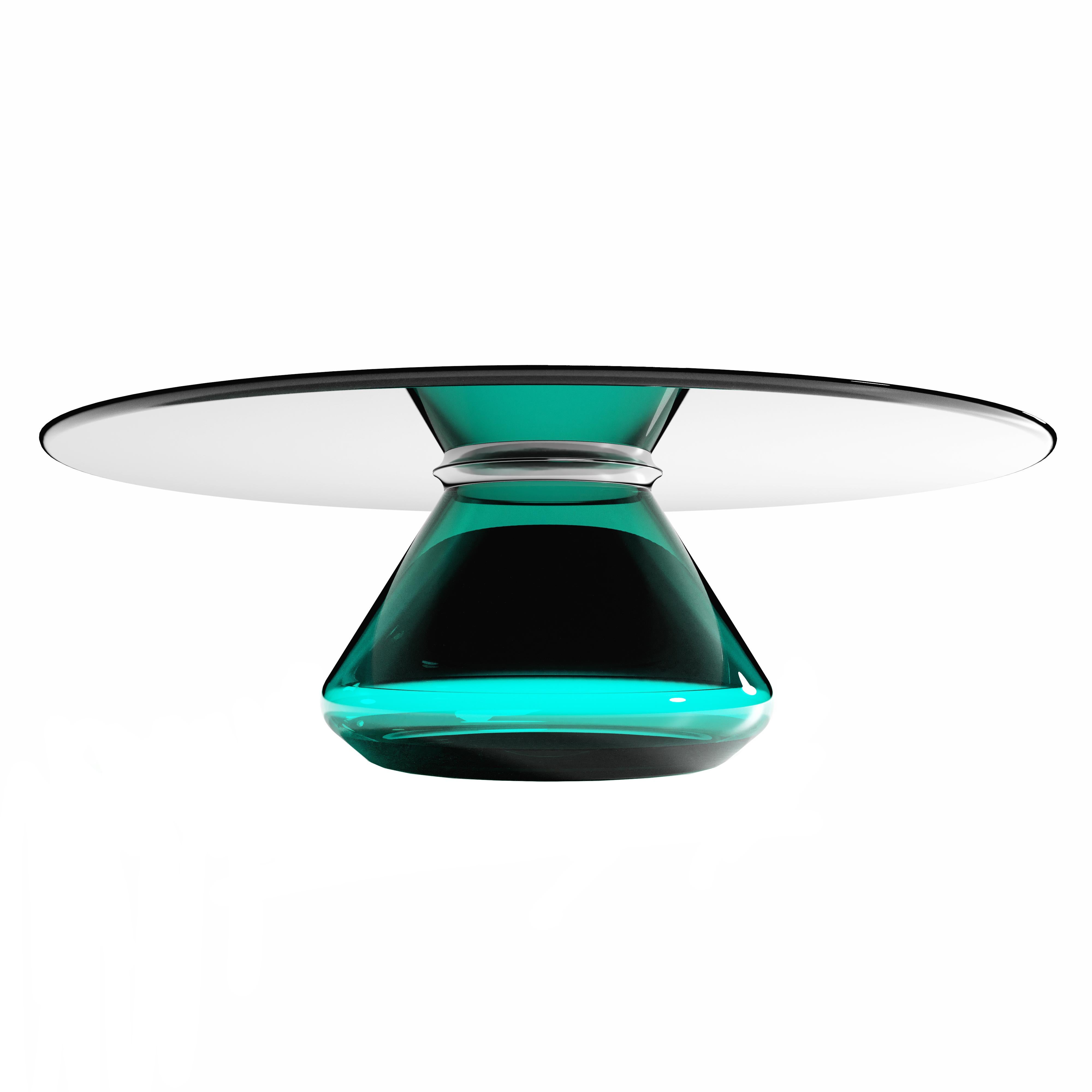 "Emerald Eclipse" Coffee Table ft. Hand-Blown Base and Glass Top For Sale