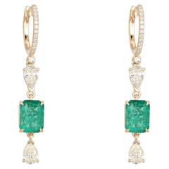 3.11ct Emerald & Diamond 14K Yellow Gold Drop Earrings