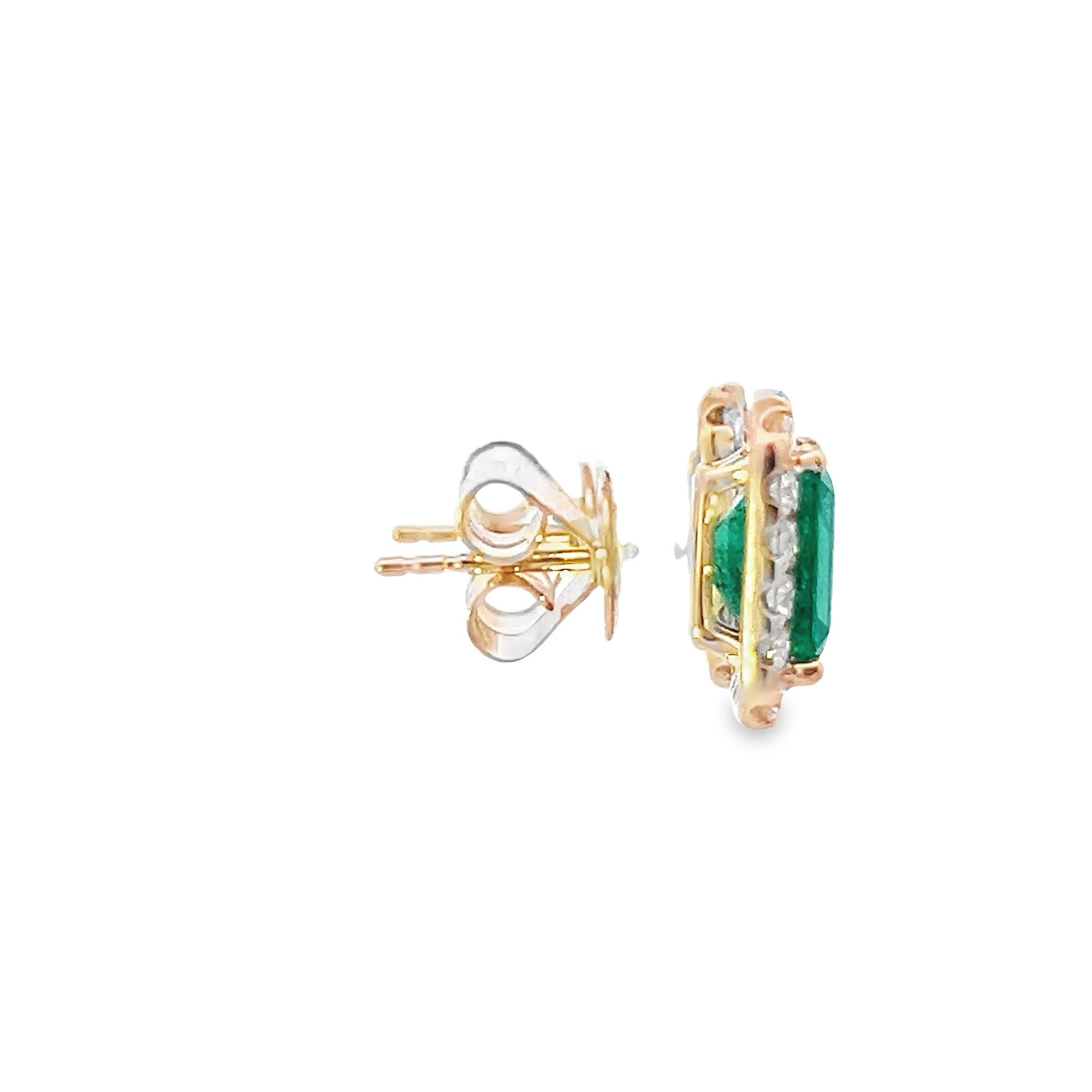 Experience the allure of sophistication with our Emerald Elegance Earrings, featuring luscious green emeralds encircled by a radiant halo of diamonds set in a classic gold frame. These earrings are the perfect blend of luxury and timeless style.