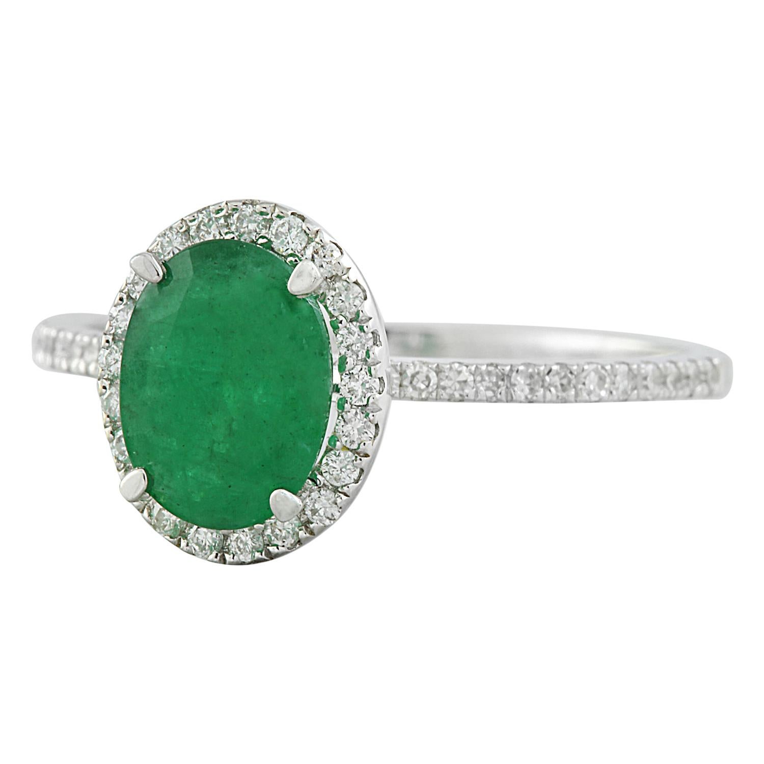 Introducing our stunning 1.49 Carat Natural Emerald 14 Karat Solid White Gold Diamond Ring, a true testament to elegance and sophistication.

Crafted with exquisite detail, this ring is stamped with 14K authenticity, boasting a total weight of 1.6