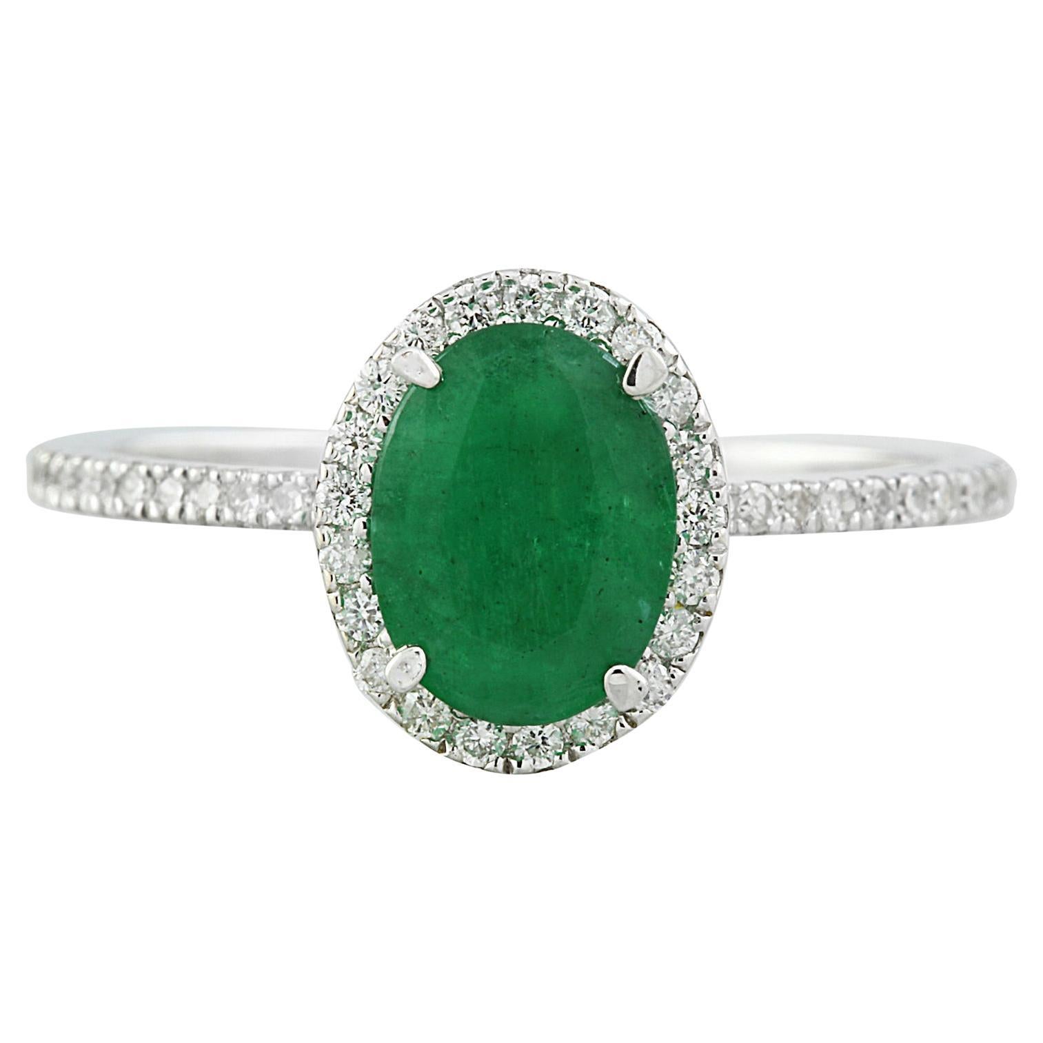 Emerald Elegance: Natural Emerald Diamond Ring in 14K White Gold For Sale