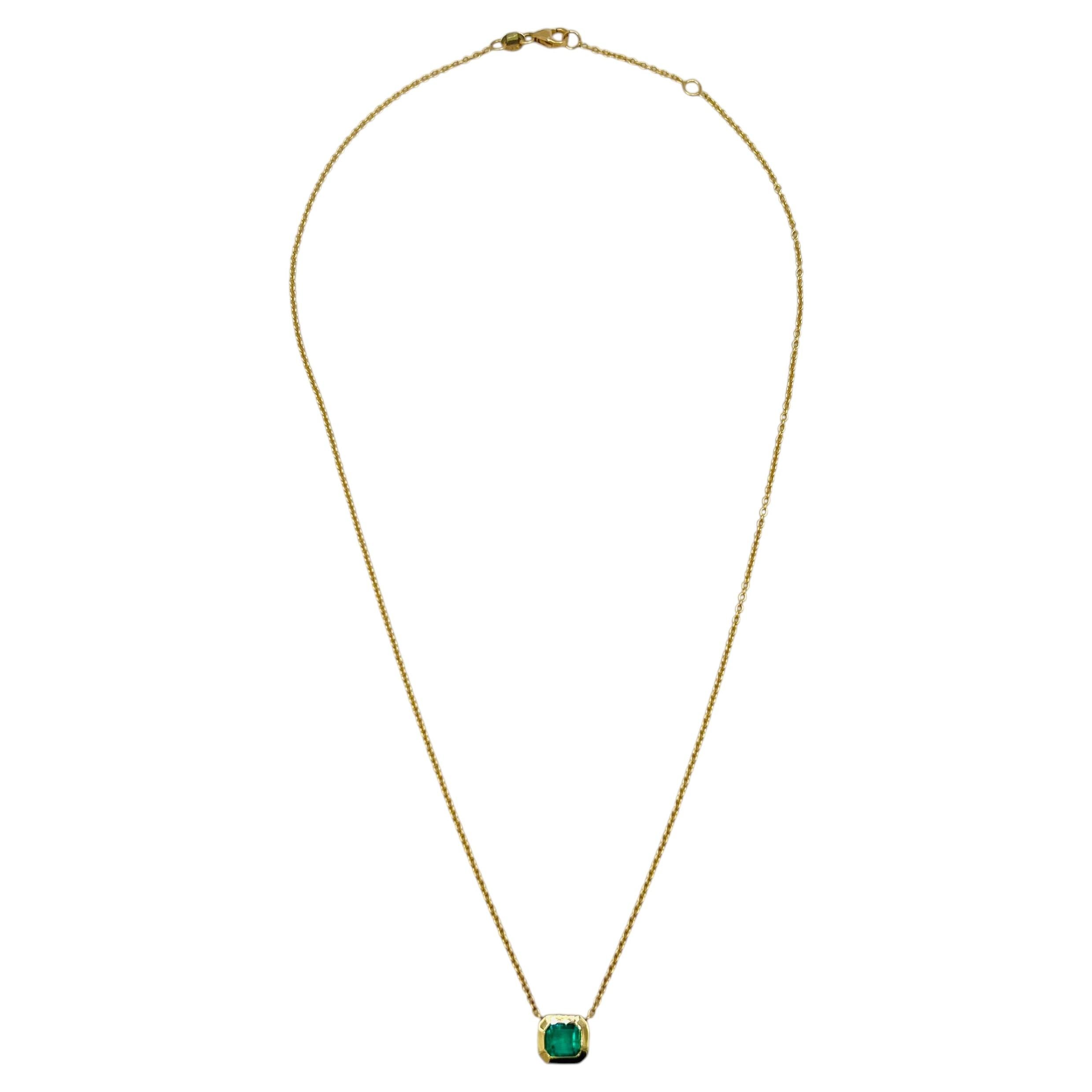 Emerald Emerald Cut Bezel Necklace in 18K Yellow Gold