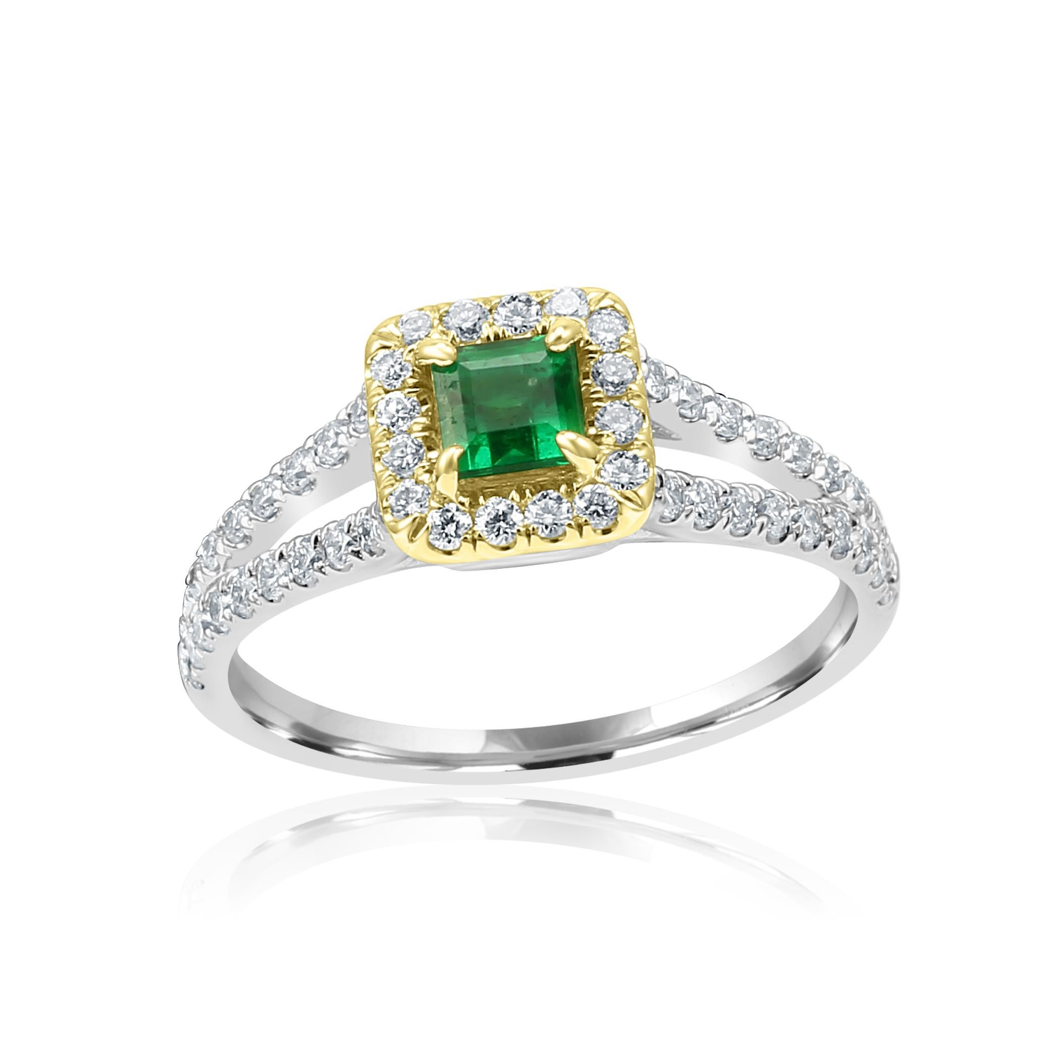 1 Emerald Square Emerald Cut 0.34 Carat encircled in White G-H Color VS-SI Clarity Diamond Round 0.50 Carat Set in Classic Single Halo Bridal Fashion Ring.

MADE IN USA

Style available in different price ranges and with different center stones, can