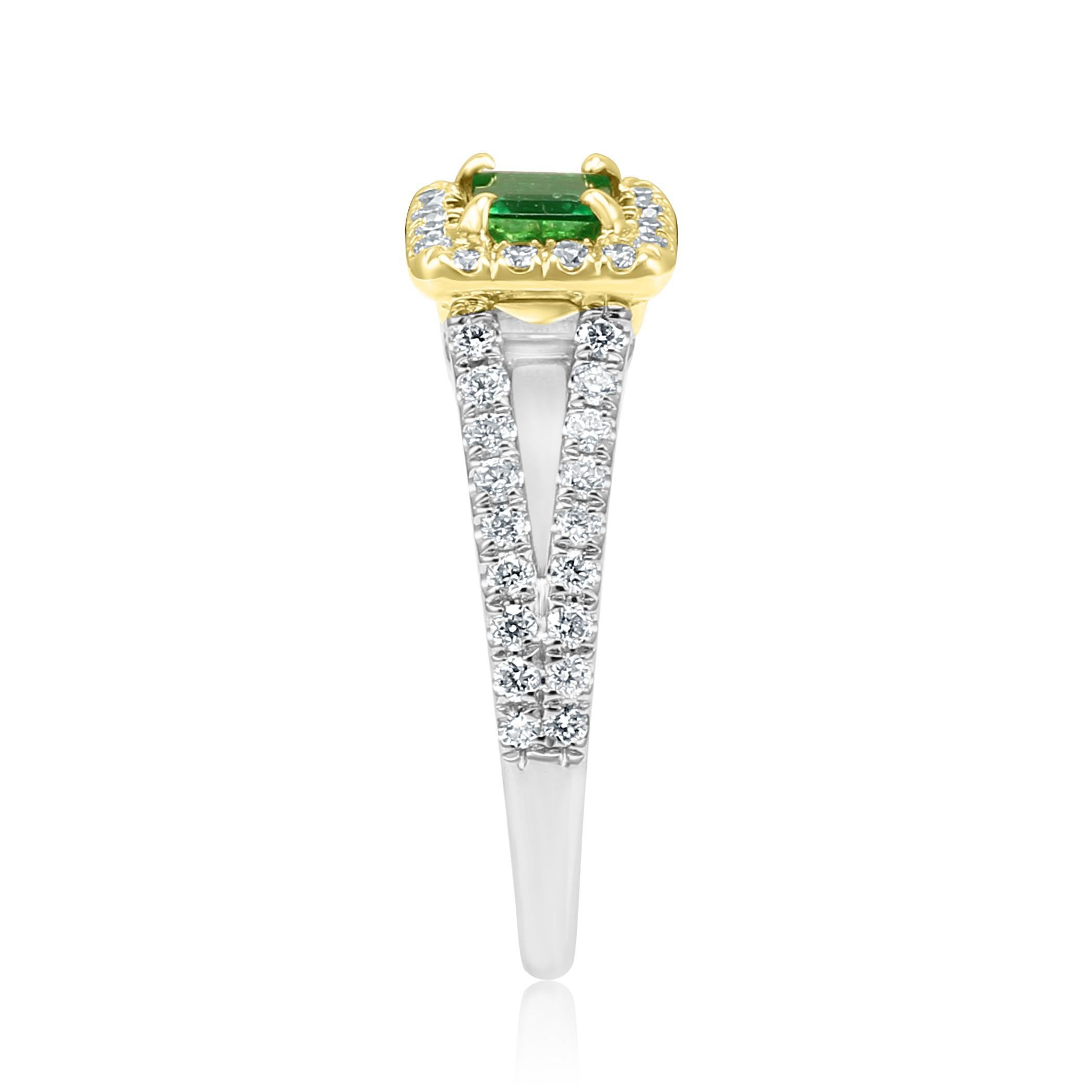 Emerald Emerald Cut White Diamond Halo Two Color Gold Bridal Fashion Ring 1