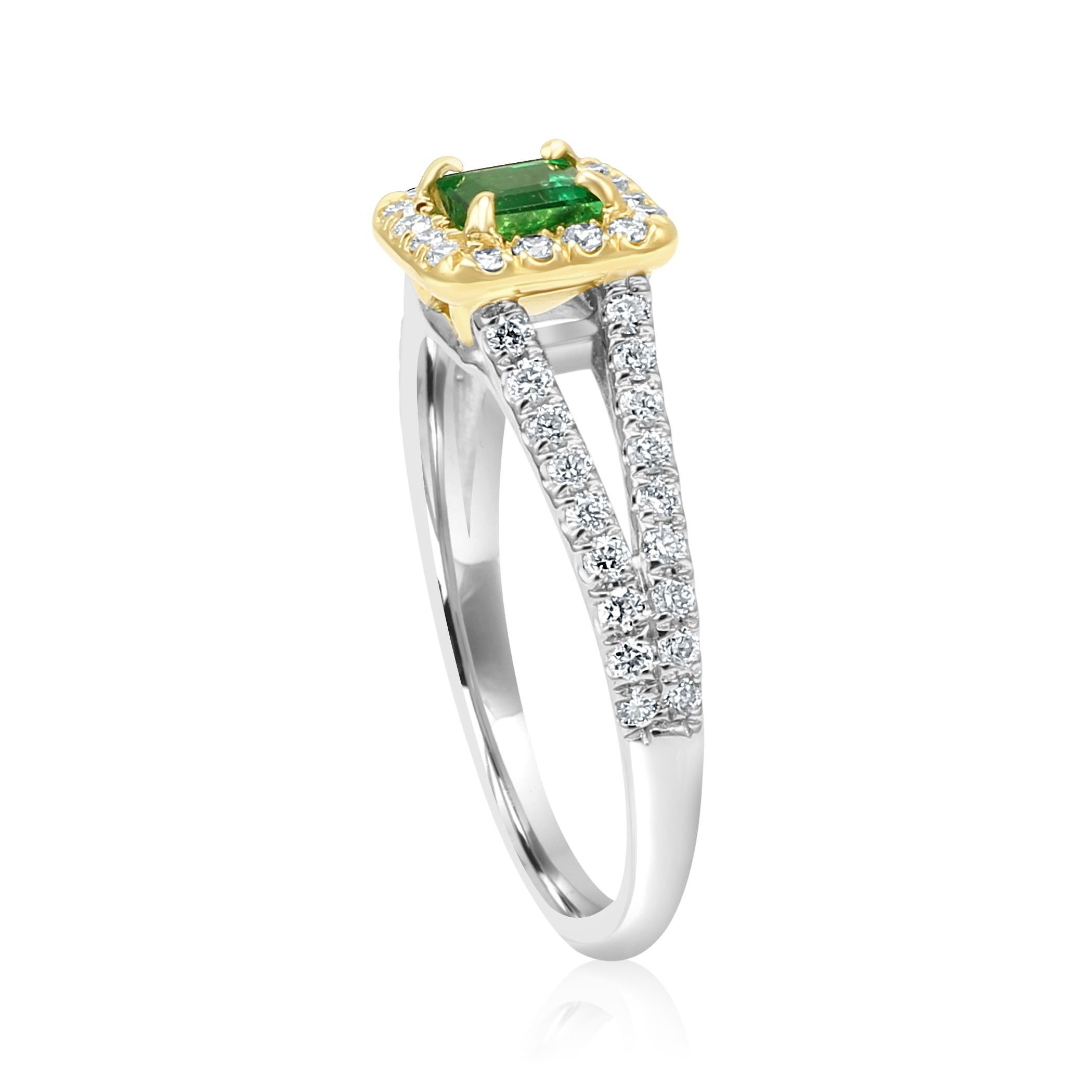 Emerald Emerald Cut White Diamond Halo Two Color Gold Bridal Fashion Ring 2