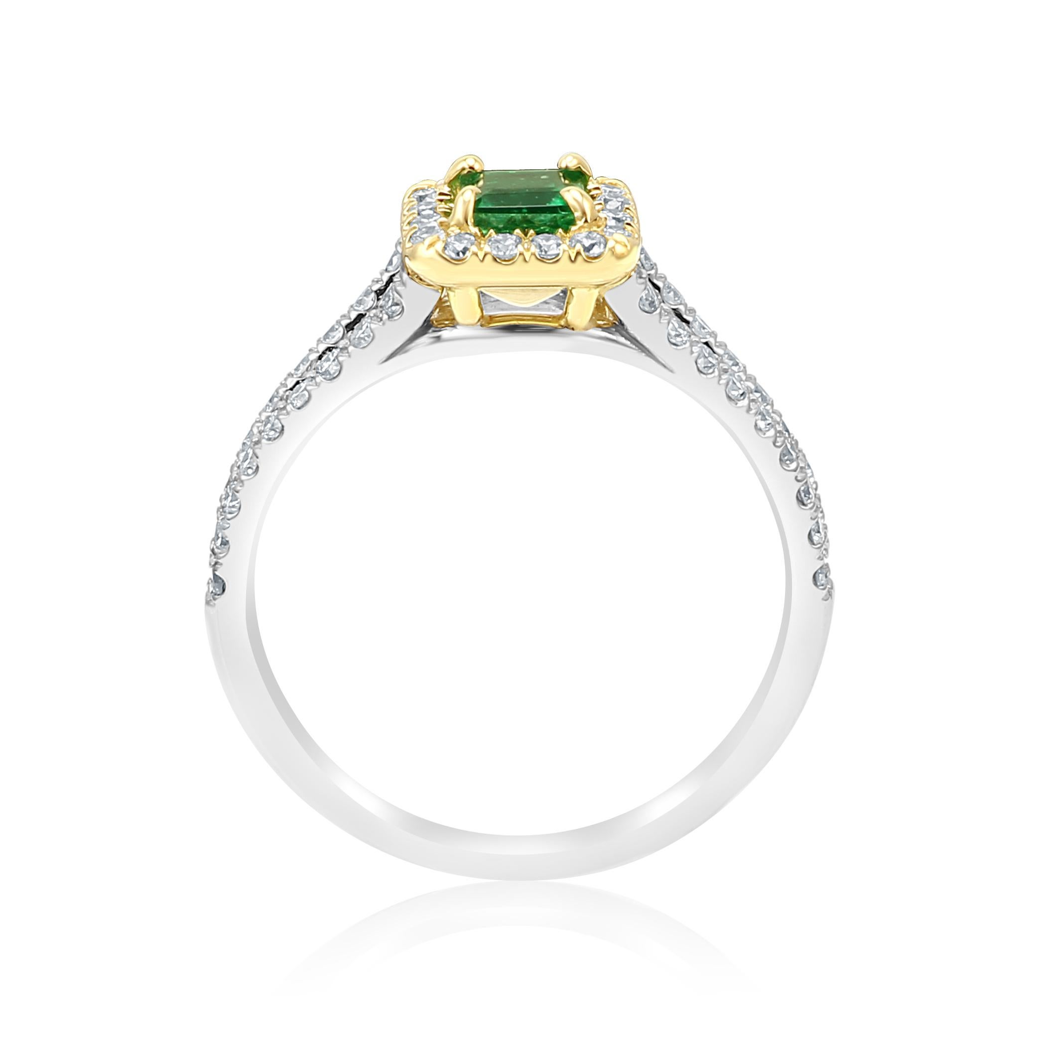 Emerald Emerald Cut White Diamond Halo Two Color Gold Bridal Fashion Ring 3