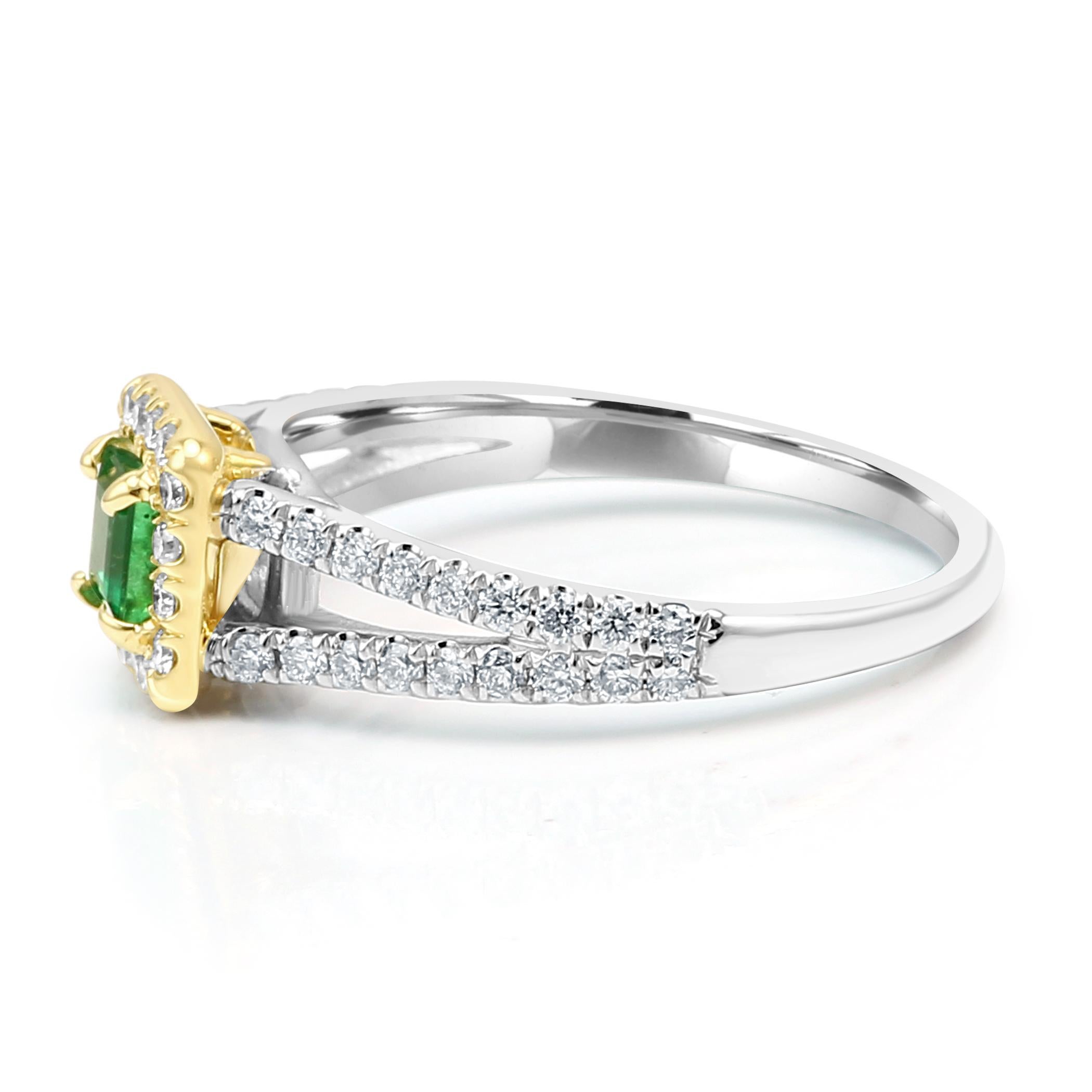 Emerald Emerald Cut White Diamond Halo Two Color Gold Bridal Fashion Ring 4