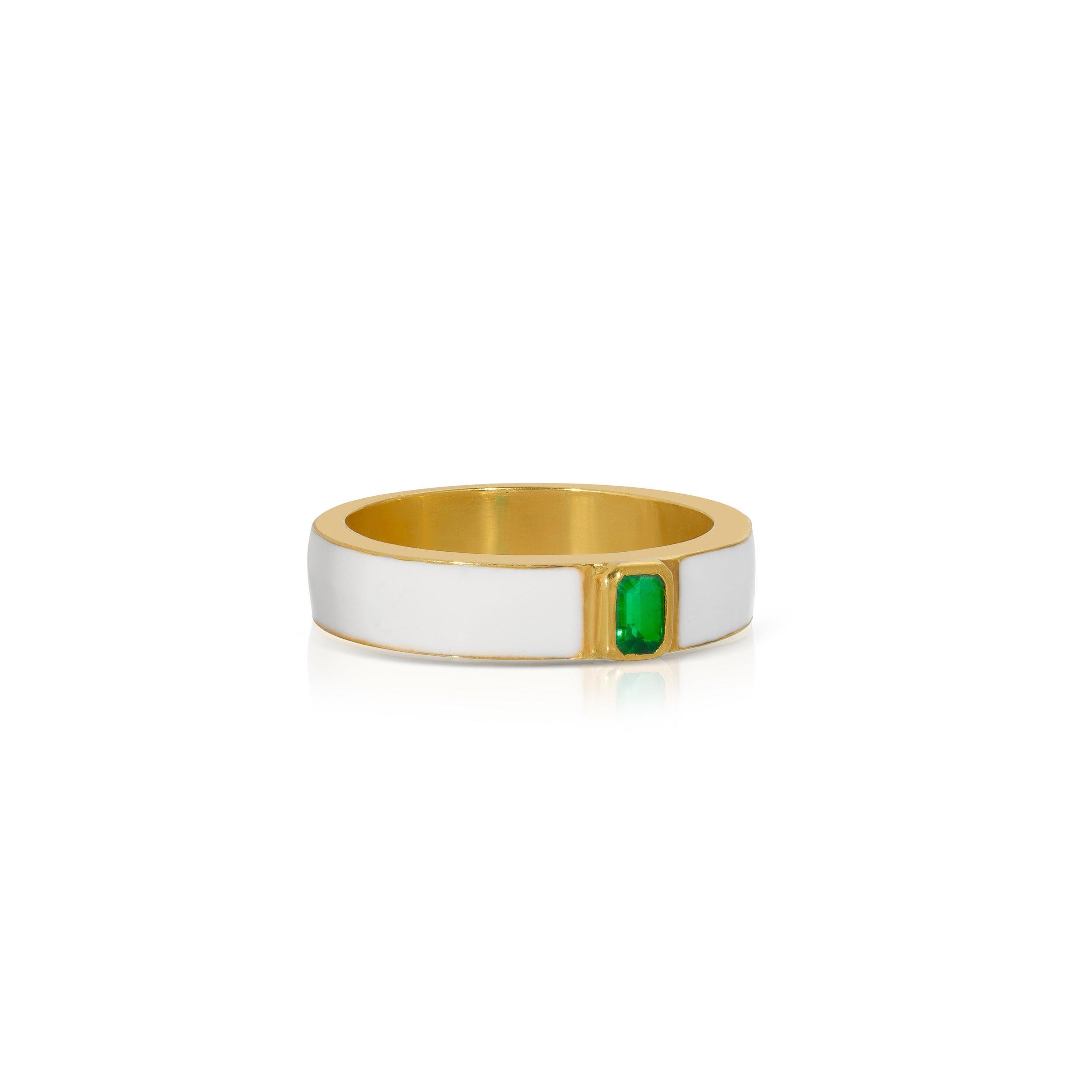 Contemporary Emerald & Enamel Ring