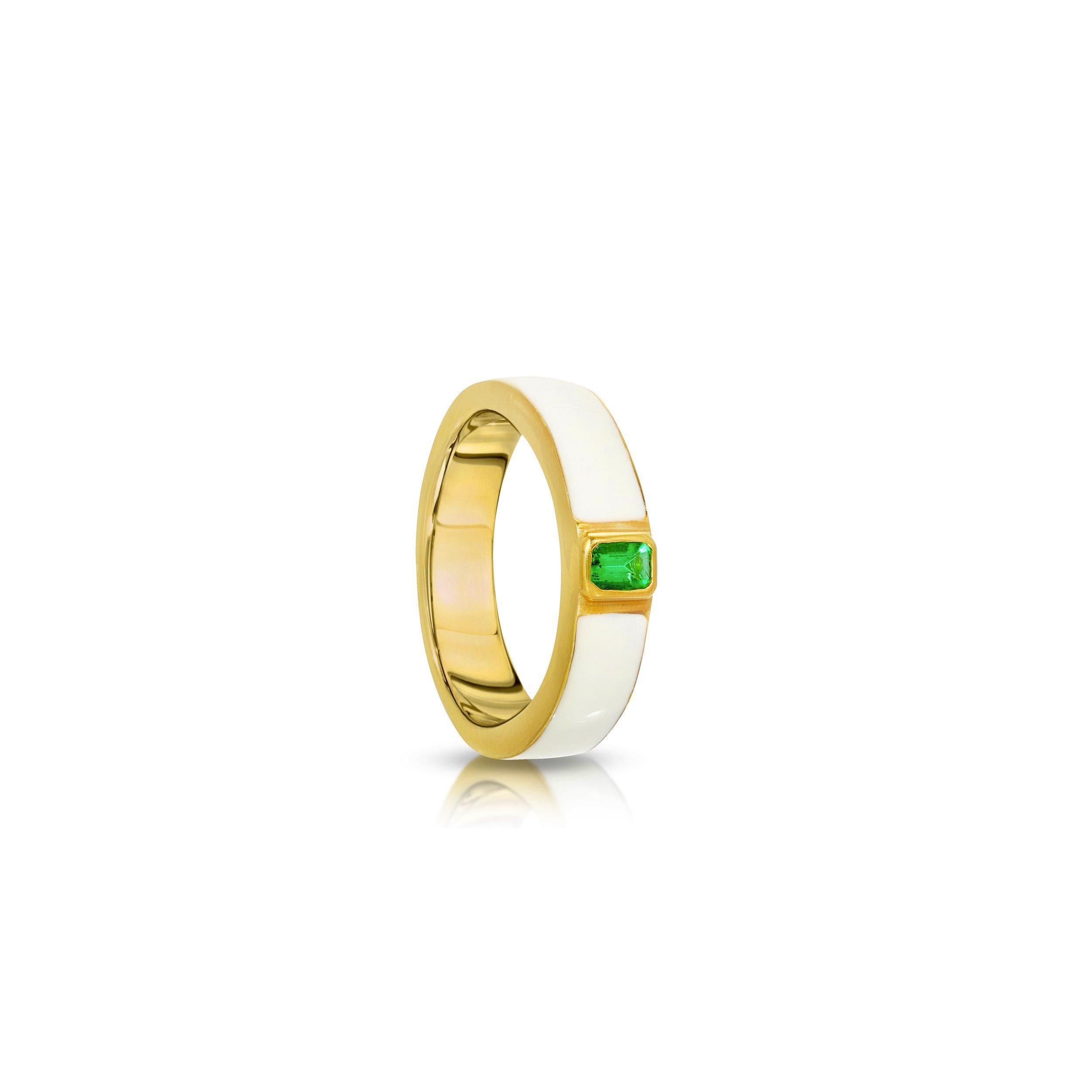 Emerald Cut Emerald & Enamel Ring
