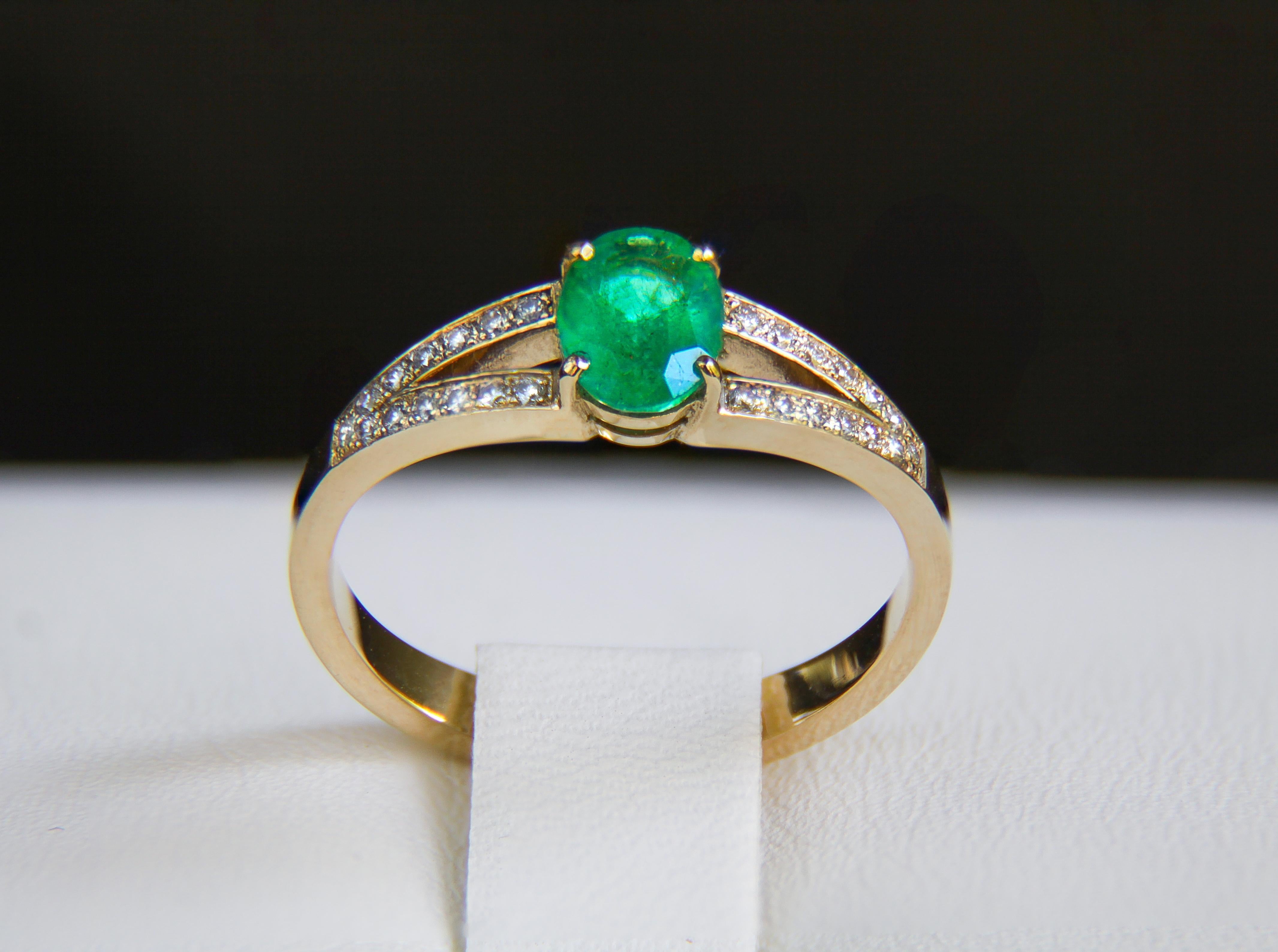 For Sale:  Emerald engagement 14k gold ring 5