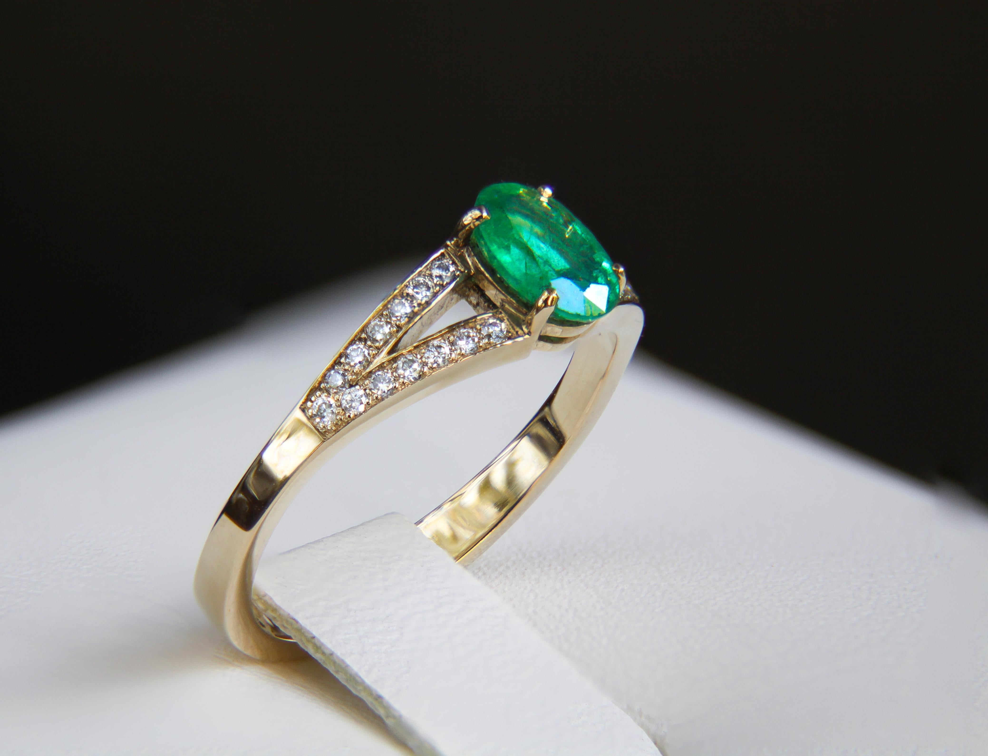 For Sale:  Emerald engagement 14k gold ring 6