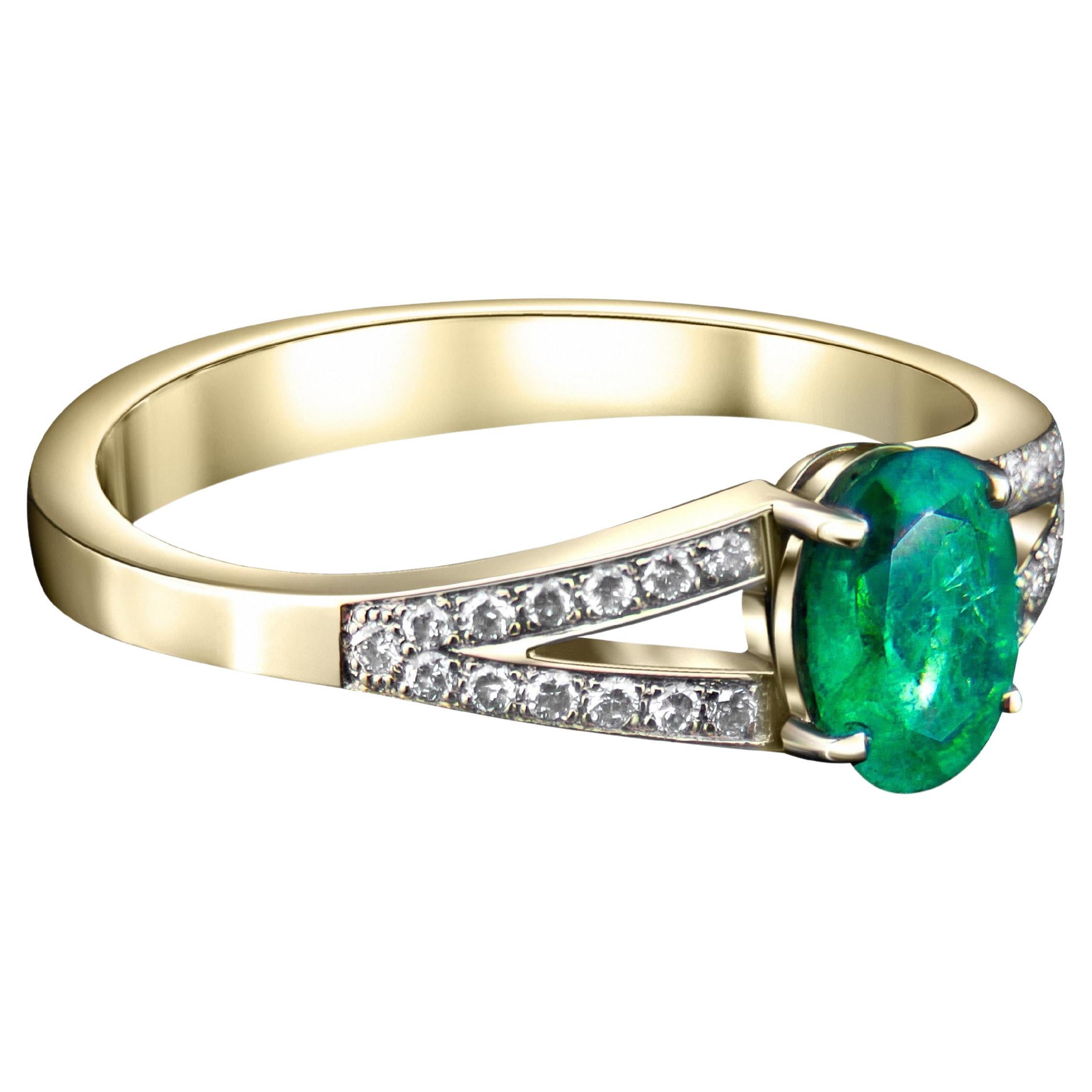 Emerald engagement 14k gold ring