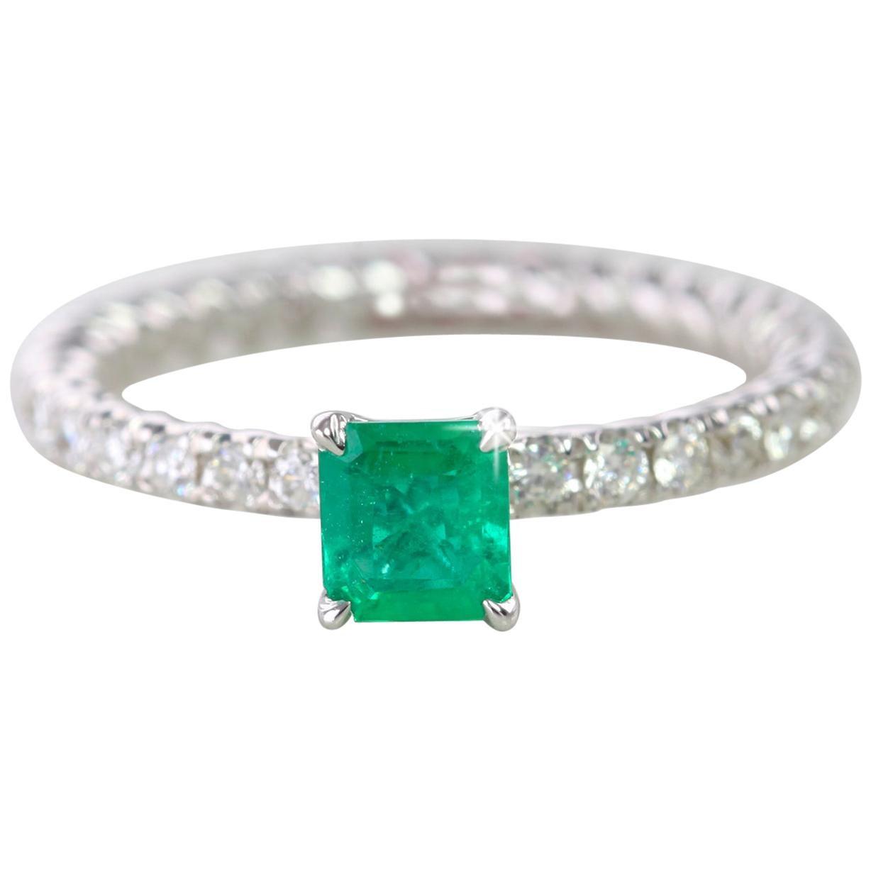 Emerald Engagement and Dainty Ring with Pave Diamond Setting