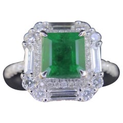 Bague de fiançailles émeraude ancienne halo, bague de mariage émeraude naturelle