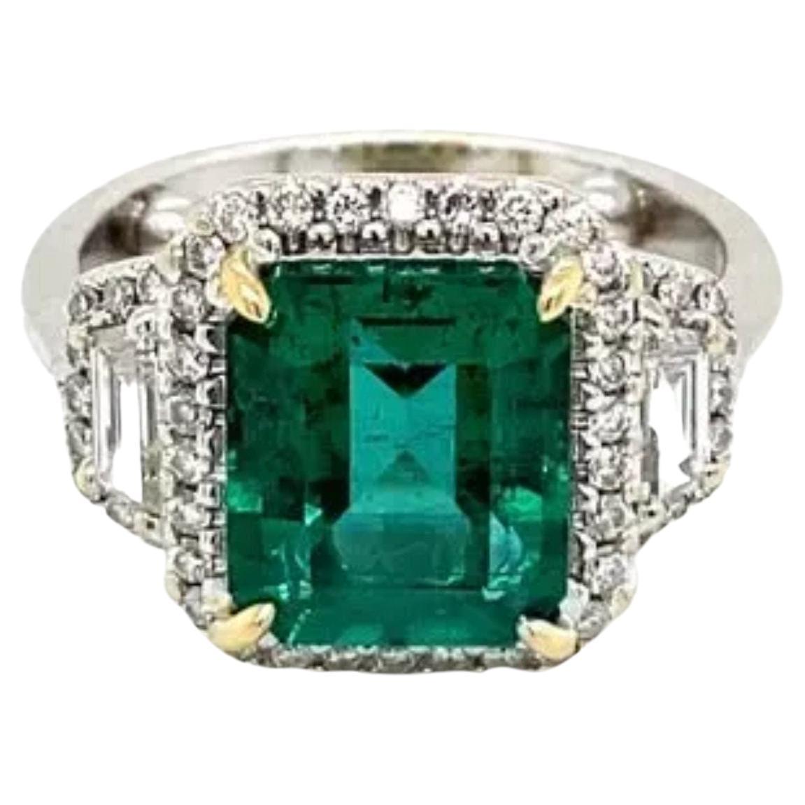 For Sale:  Emerald Engagement Ring, Emerald Cut Emerald Wedding Ring