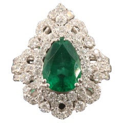 Antique 3.5 CT Certified Natural Emerald and Diamond Engagement Ring in 18K Gold
