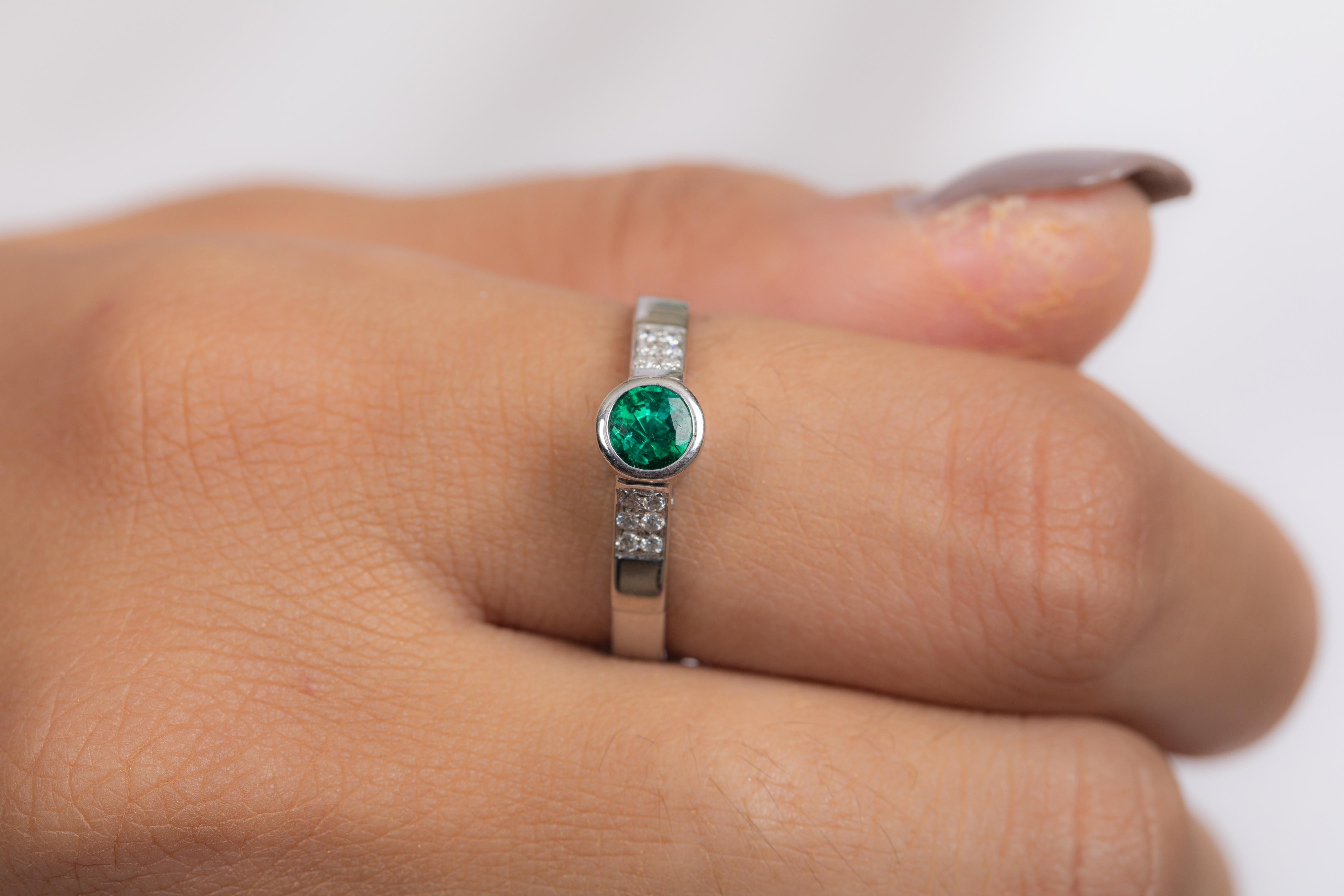 For Sale:  Emerald Engagement Ring with Diamonds in 18K White Gold  2