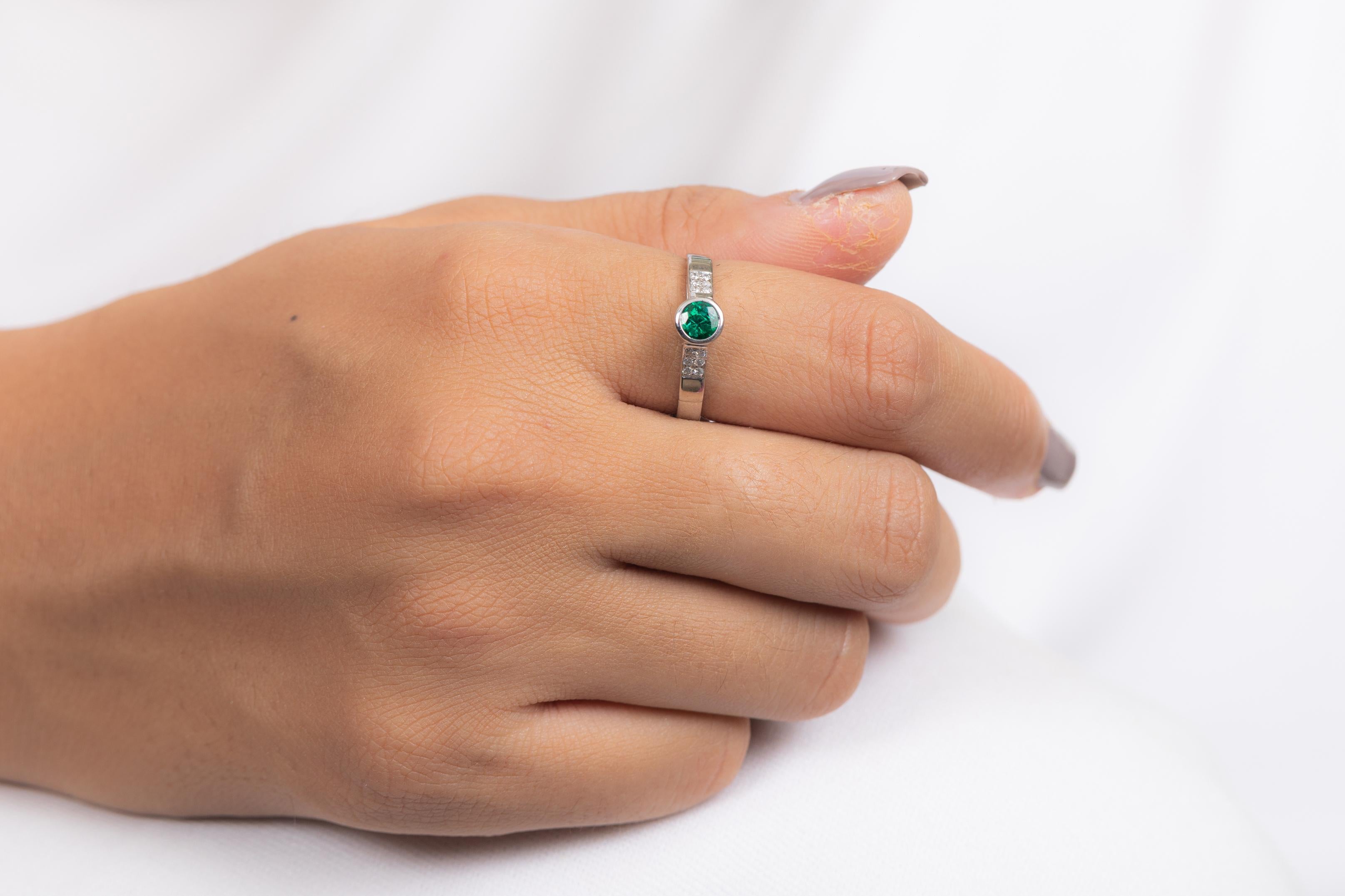 For Sale:  Emerald Engagement Ring with Diamonds in 18K White Gold  4