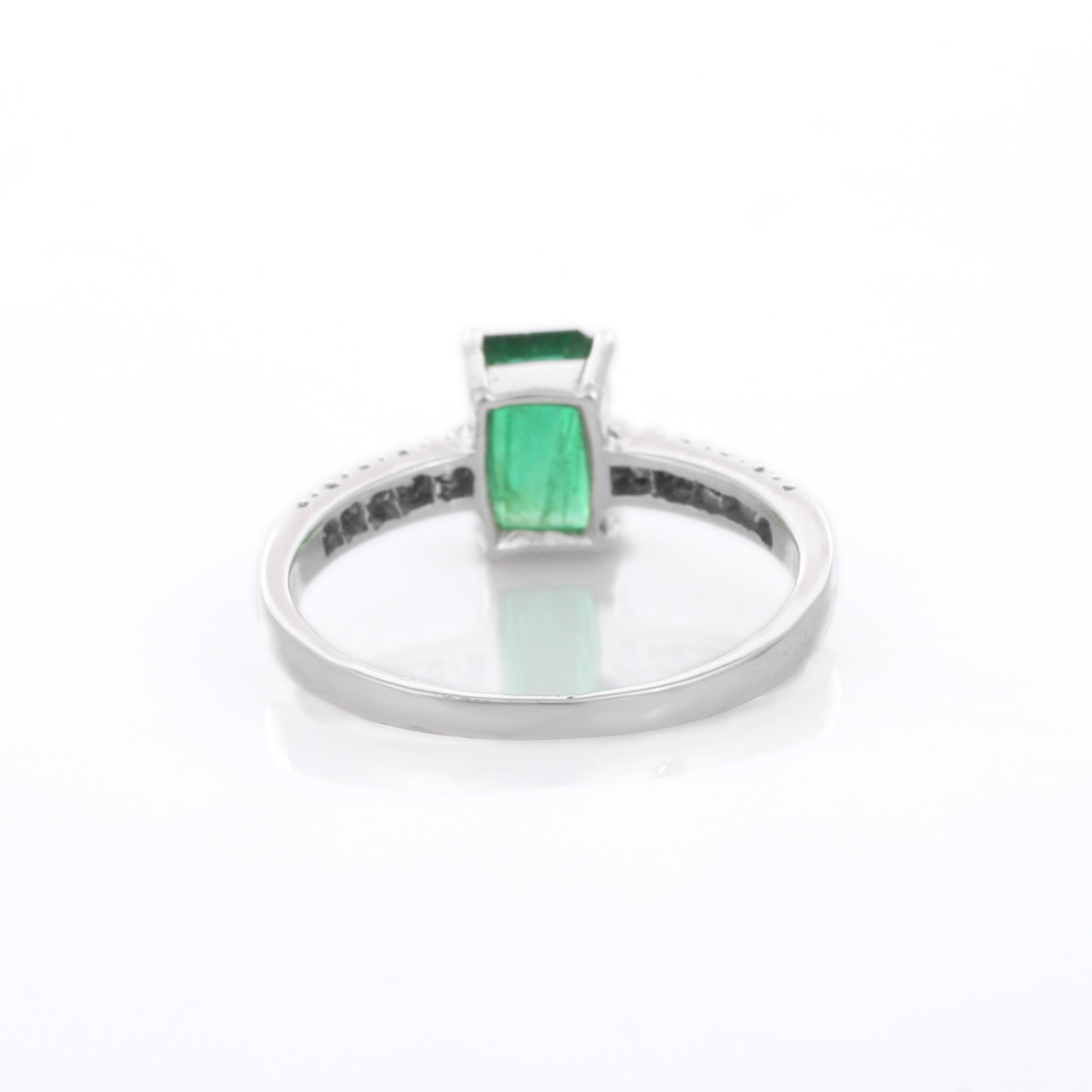 For Sale:  Emerald Engagement Ring with Diamonds in 18K White Gold 8
