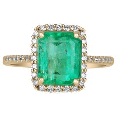 Emerald Engagement Rings, Halo Natural Emerald Wedding Ring