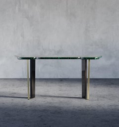 Emerald Envy Malachite Stone Console Table in Black Italian Marble