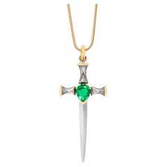 Emerald Épée Pendant in 18k Yellow Gold & Distressed Silver by Elie Top