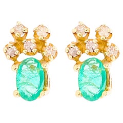 Emerald Estate Earrings W Diamonds Handmade W 14k Solid Gold W Stud Posts, Green