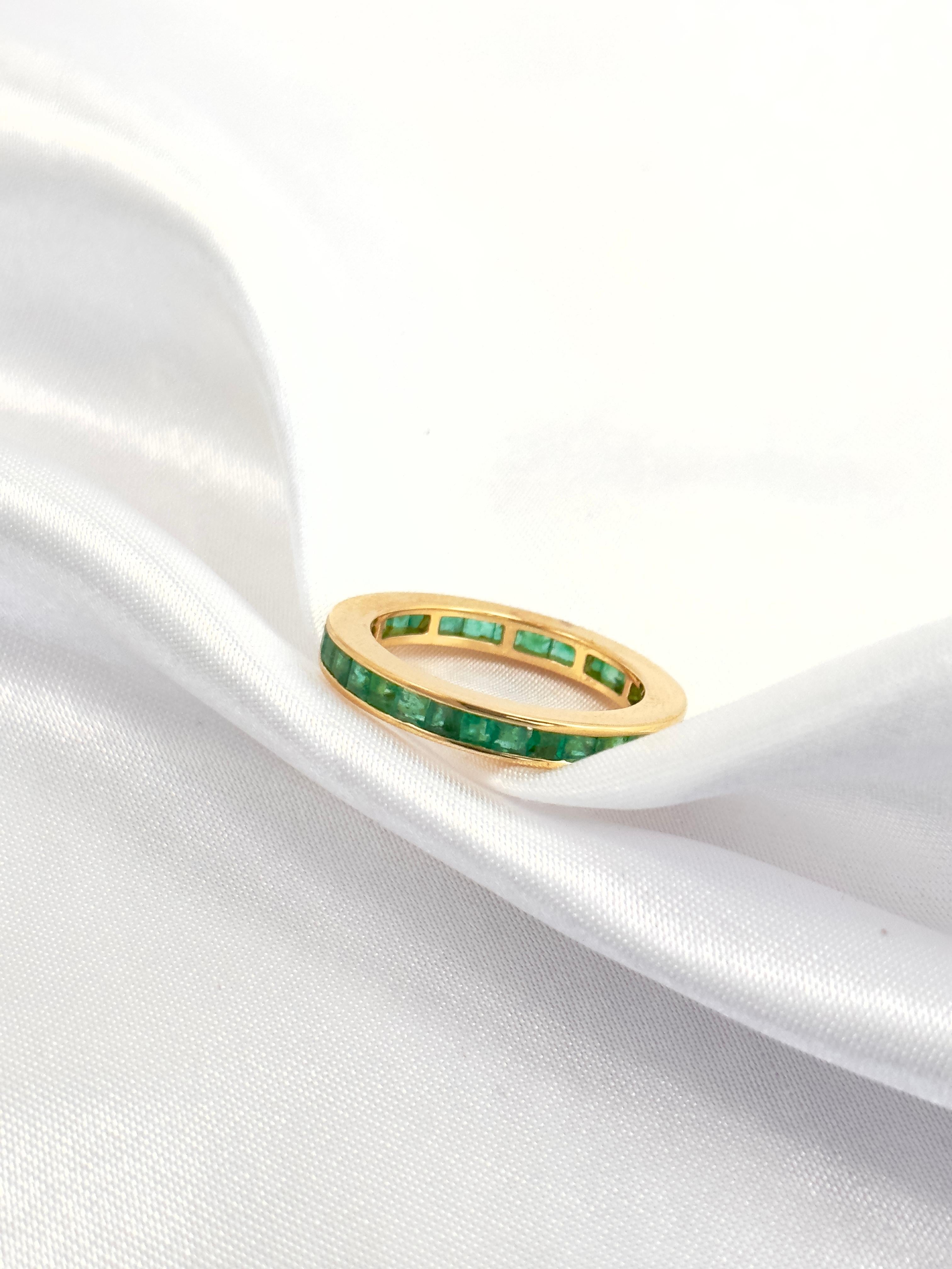 Square Cut Emerald Eternity Band, Channel Set Solid Gold Ring, May Birthstone Eternity Ring For Sale