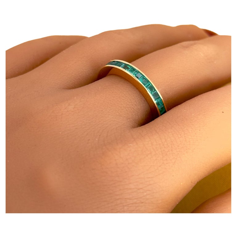 Emerald Eternity band, Channel set solid gold ring, May Birthstone