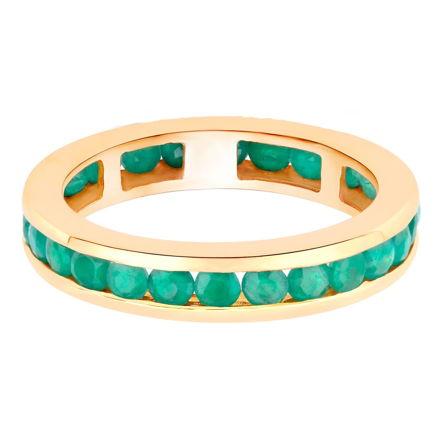 Emerald Eternity Band Ring 1.43 Carats 14K Yellow Gold In Excellent Condition For Sale In Aliso Viejo, CA