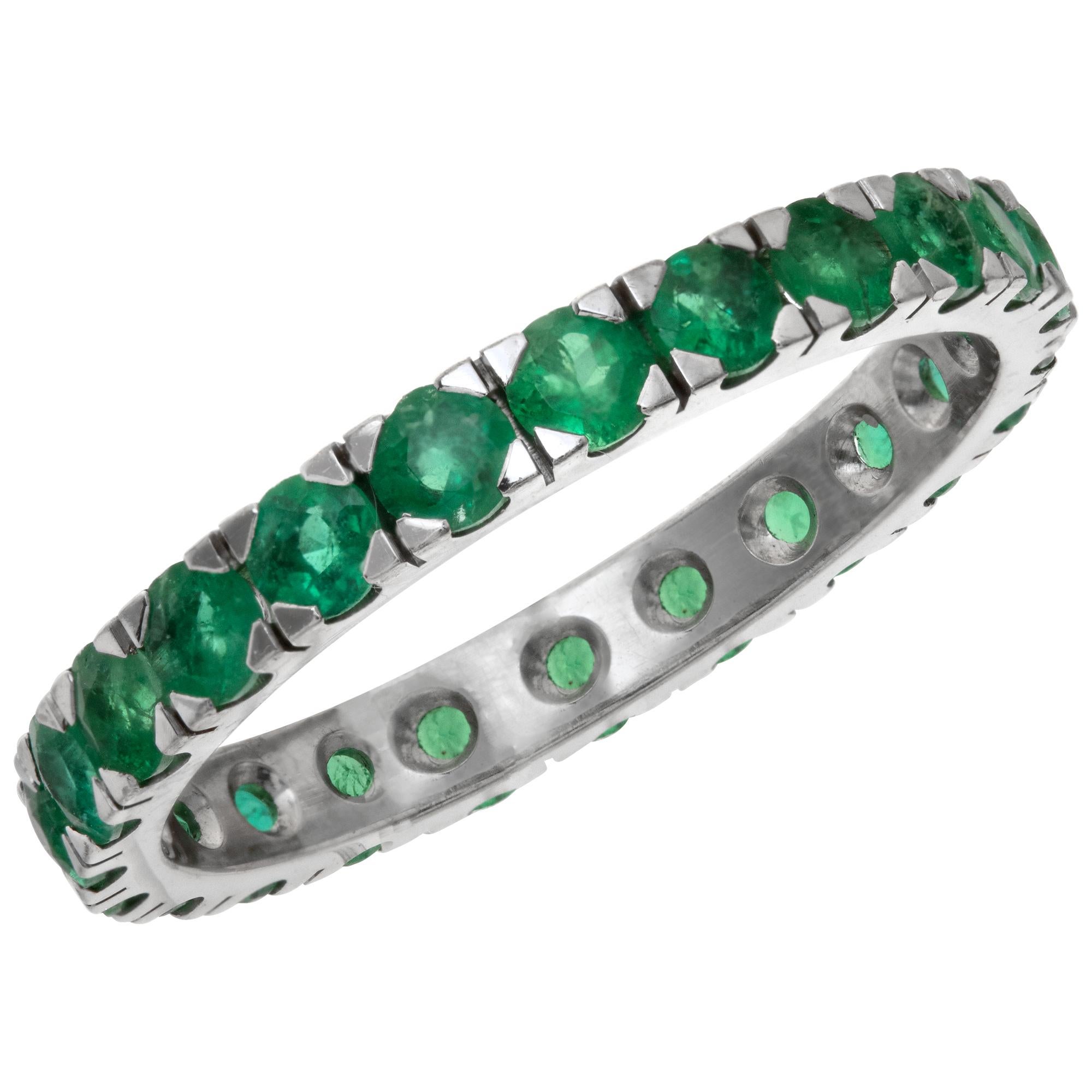 Emerald Eternity Band White Gold Ring In Excellent Condition In Surfside, FL