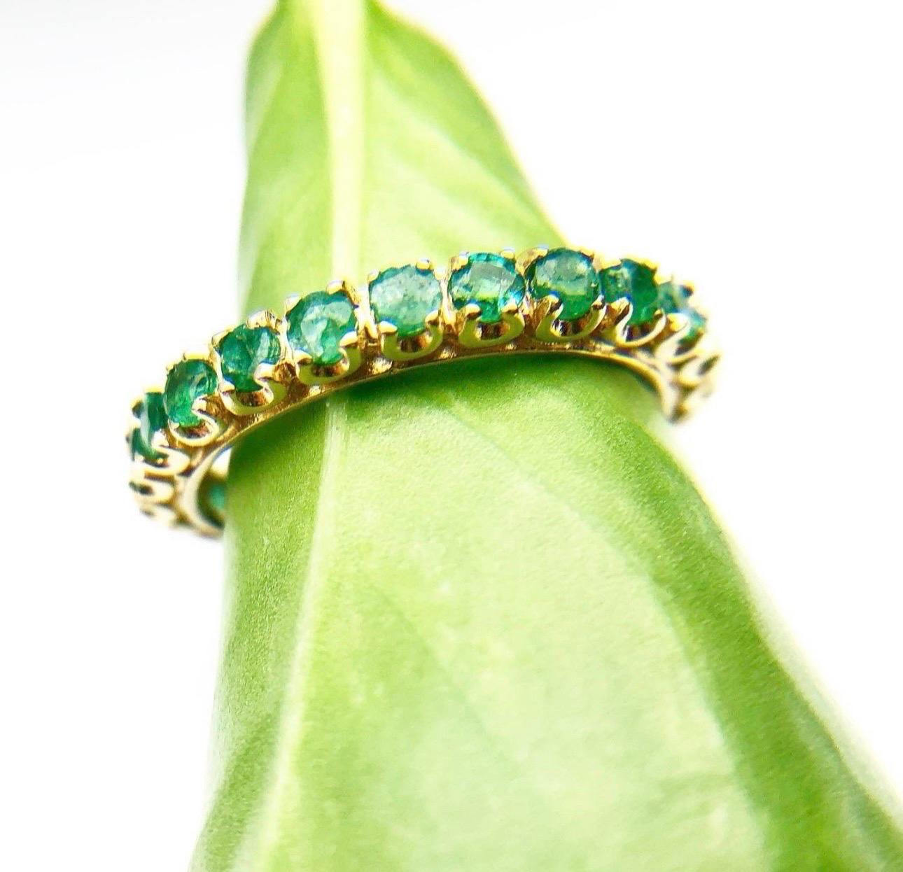 Women's or Men's Emerald Eternity Ring 18KT Yellow Gold U Cut For Sale
