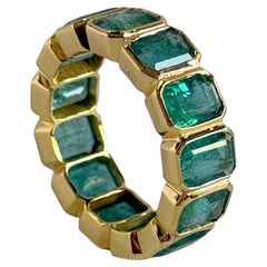 Anillo de eternidad esmeralda hecho a mano 14KT oro esmeraldas de Zambia