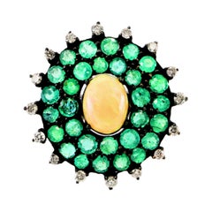 Emerald, Ethiopian Opal and Diamond Ring