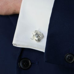 Emerald Eyed Frog Swivel-Back Cufflinks in Sterling Silver