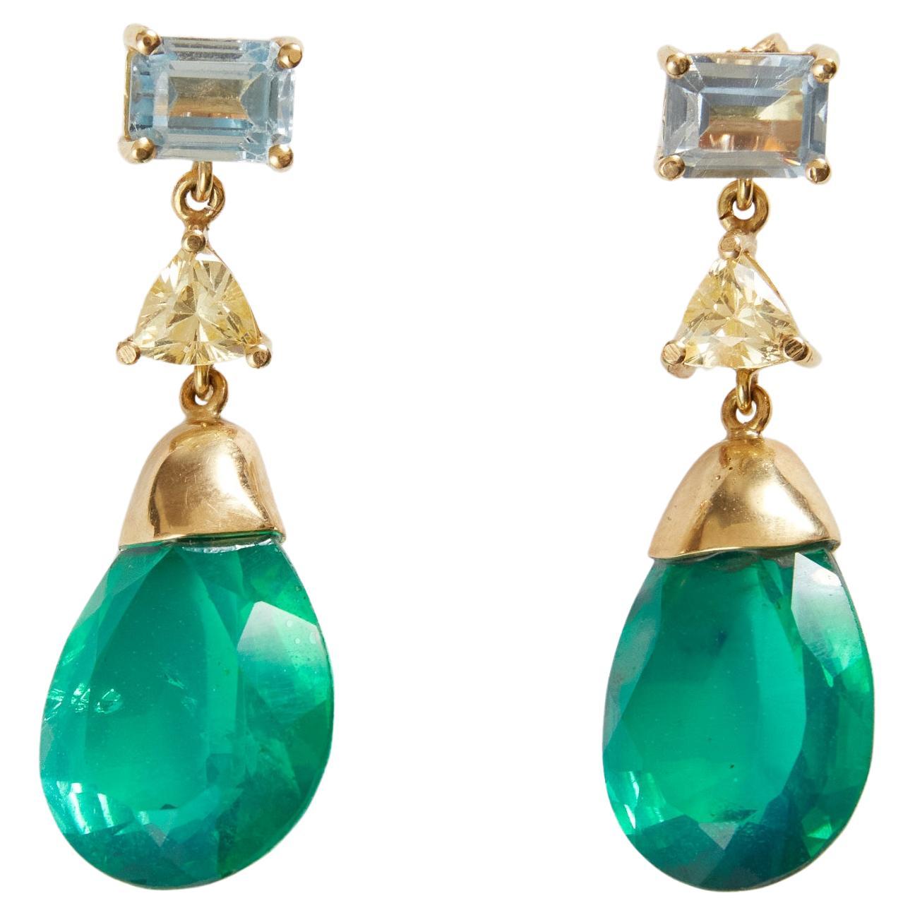 Smaragd Facettierte Tropfen Gelber Diamant Aquamarin 18 Karat Gold