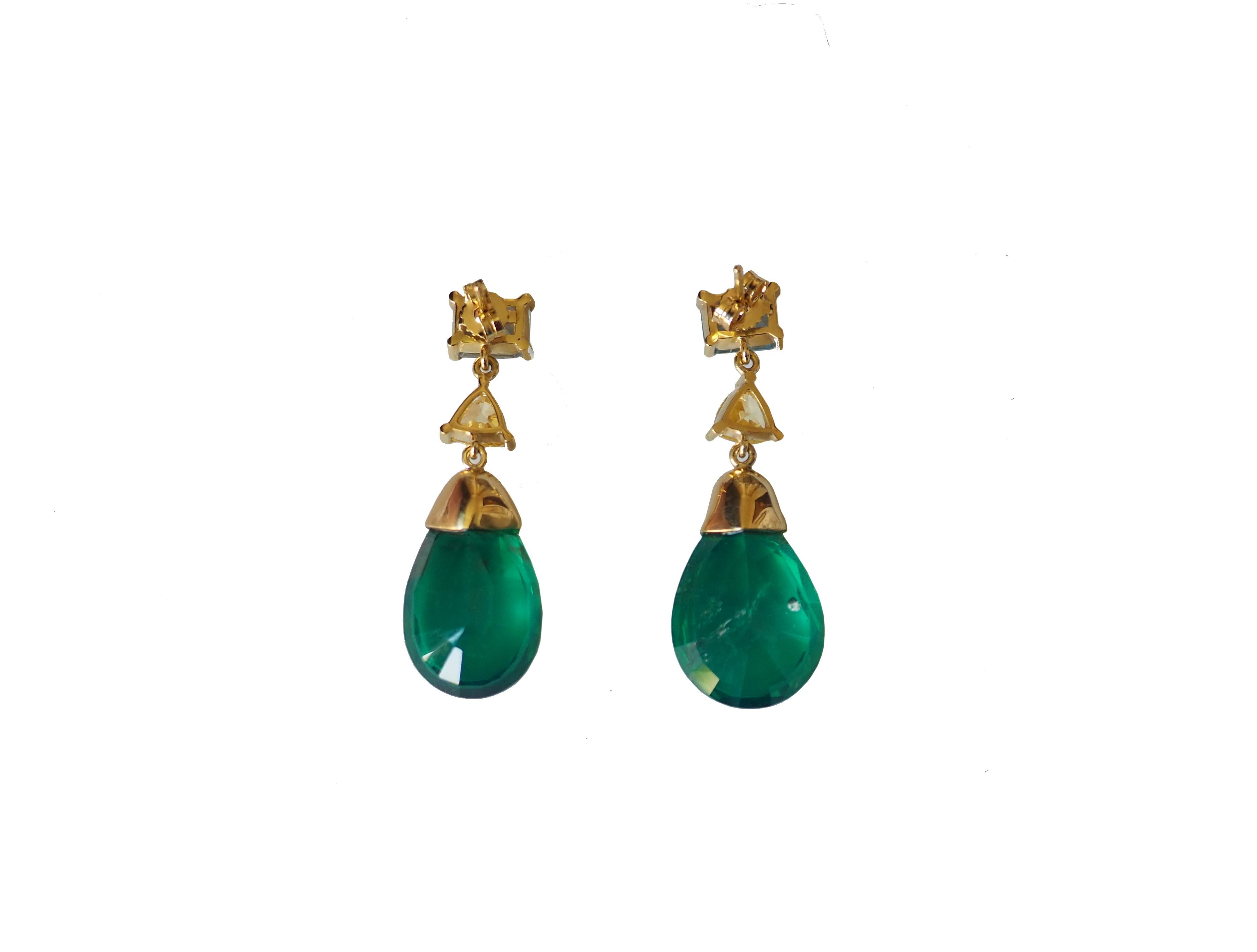 Emerald Faced Drops Yellow Diamond Aquamarine 18 Karat Gold For Sale 1