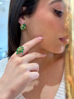 Emerald & Fancy Yellow Diamond 9.38ct Cocktail Ring & Earrings Set 18K Gold