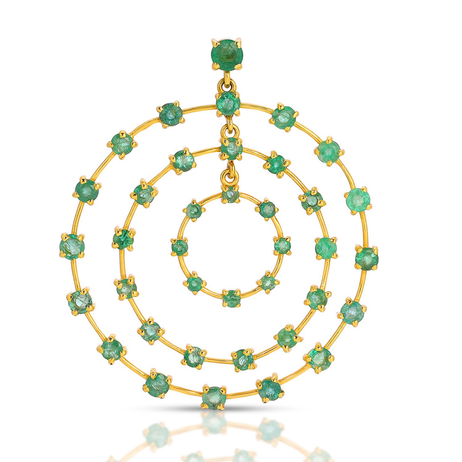 Modern Emerald Filigree Front Facing Hoops  For Sale