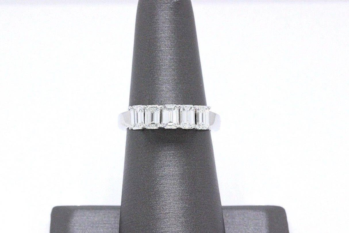 Emerald Five-Stone 1.50 Carat Diamond Wedding Band Ring 14k White Gold F VS In New Condition In San Diego, CA