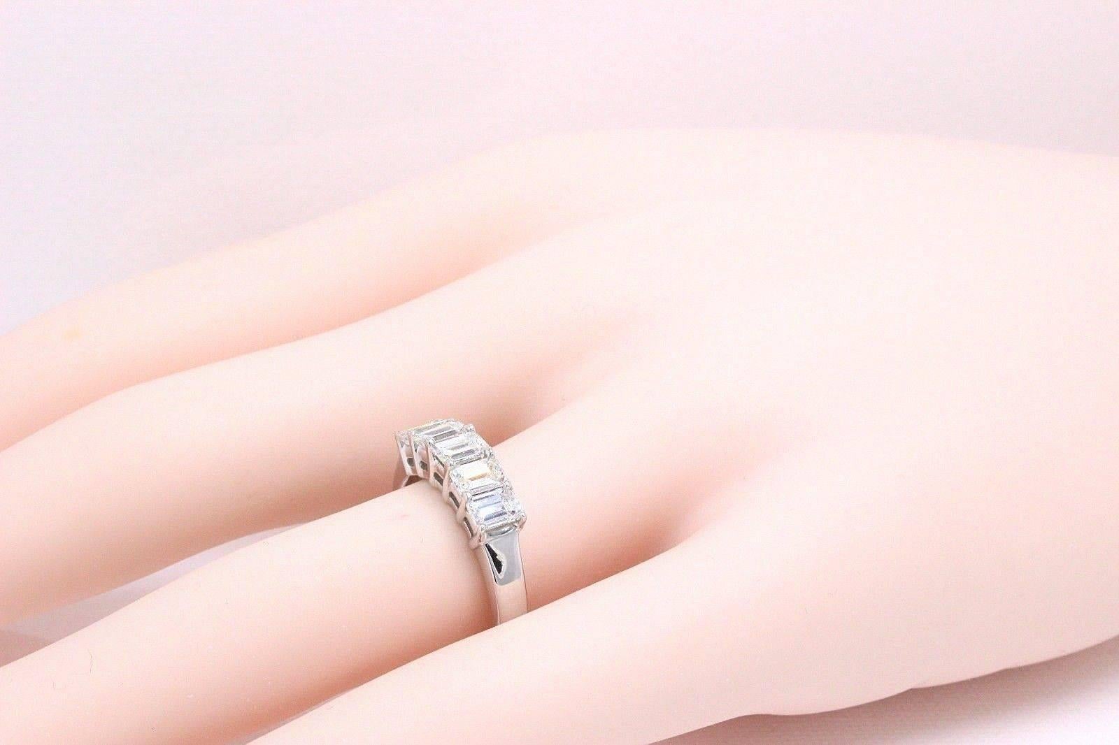 Emerald Five-Stone 1.50 Carat Diamond Wedding Band Ring 14k White Gold F VS 2
